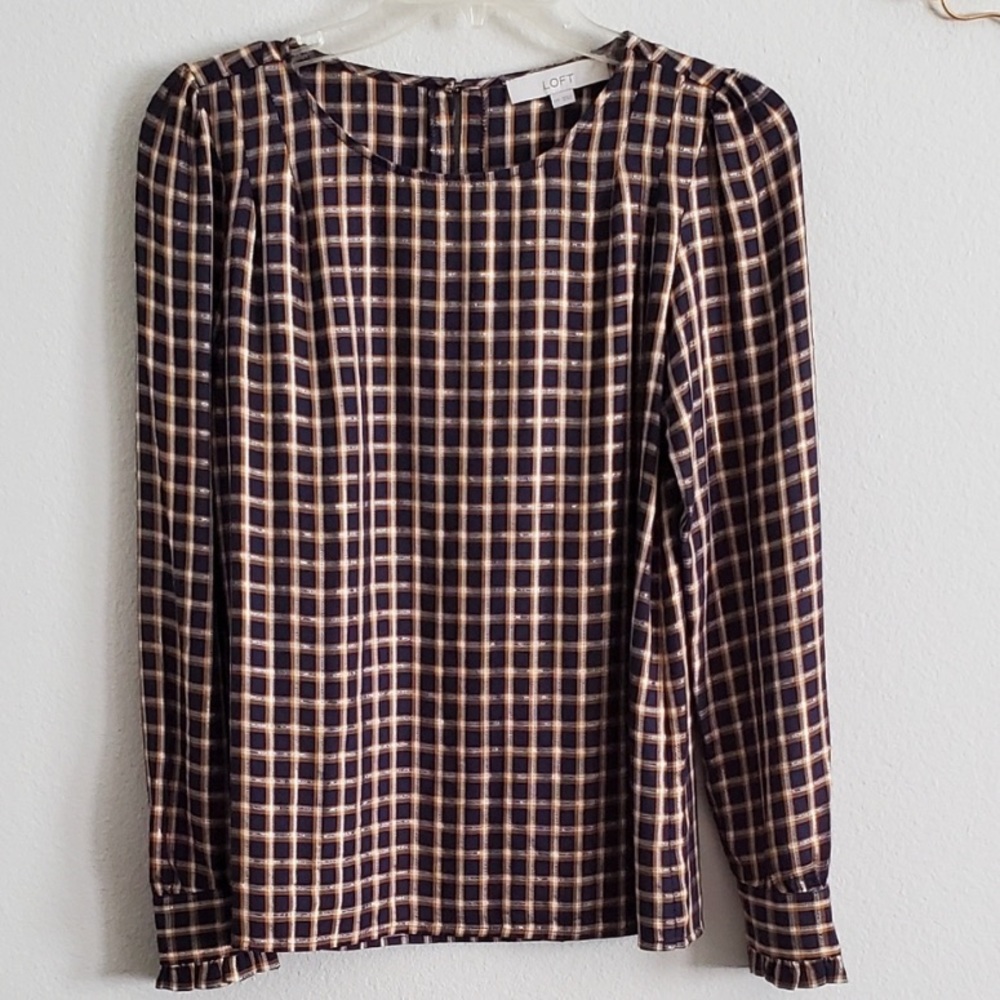Loft plaid blouse metallic